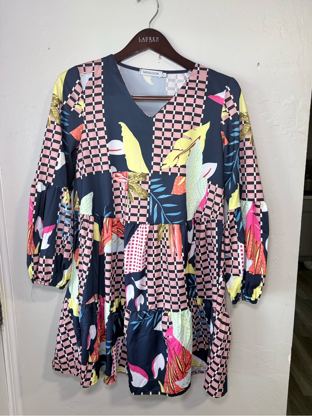 Multi-Color V-Neck Tiered Women's Dress
